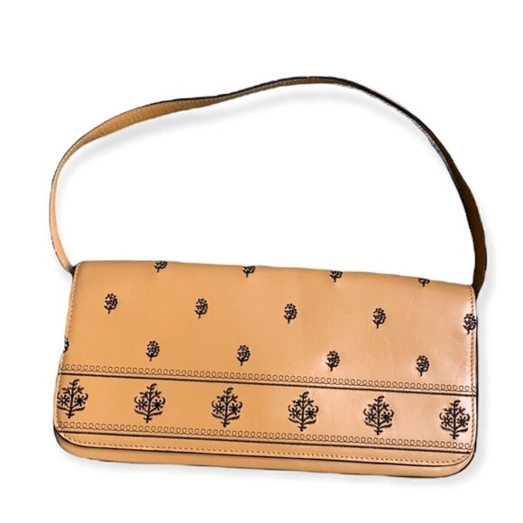 Vintage Adrienne Vittadini Tan Purse With Black Embroidery - Picture 1 of 9